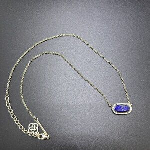Kendra Scott Elisa Pendant Necklace Gold Tone Blue Stone Dainty Adjustable